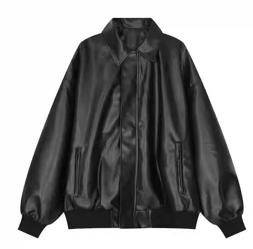 Men's Loose Casual PU Leather Jacket | Short Zip-Up Lapel Biker Style
