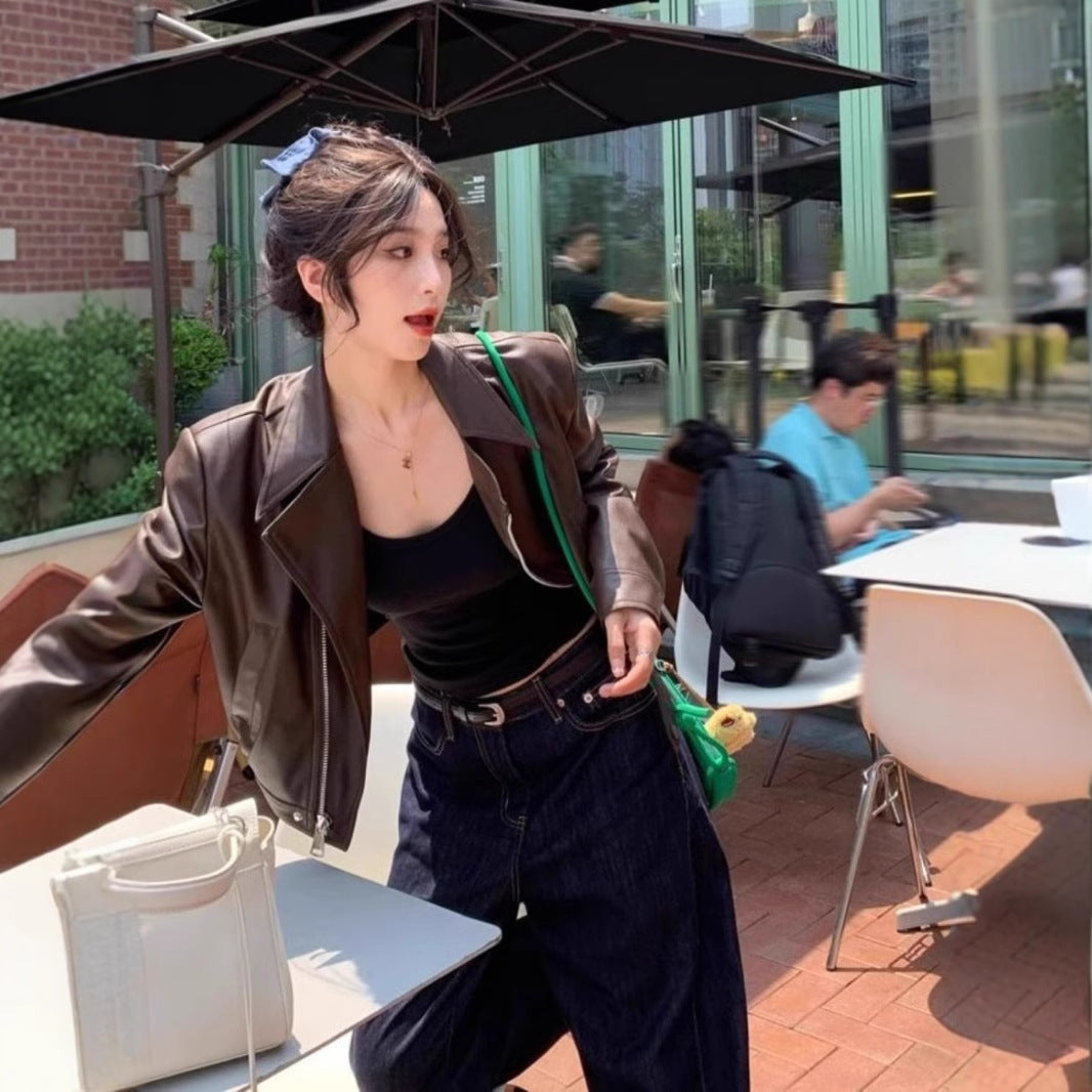 Vintage Style Long Sleeve Faux Leather Jacket