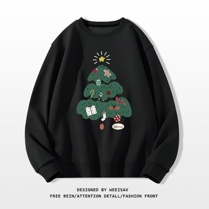 Casual Holiday Christmas Tree Round-Neck Sweatshirt