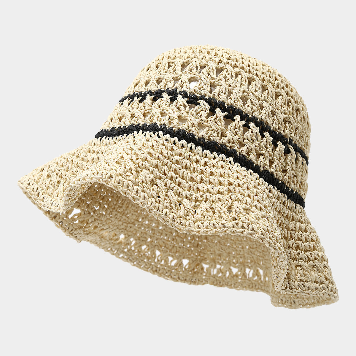 Breathable Crochet Straw Bucket Hat for Seaside Women