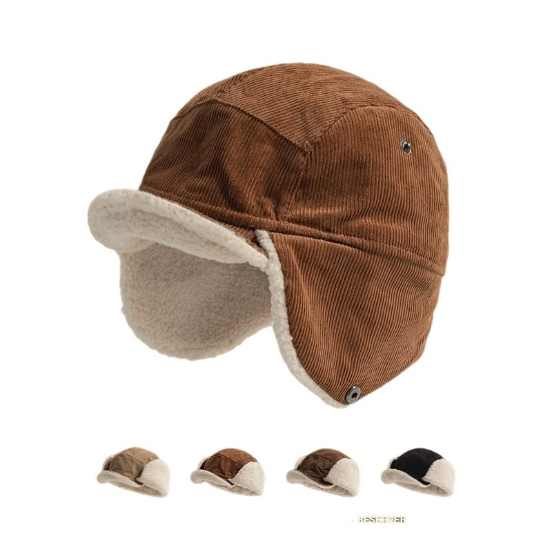 Japanese Retro Corduroy Warm Ear Protection Ushanka Hat